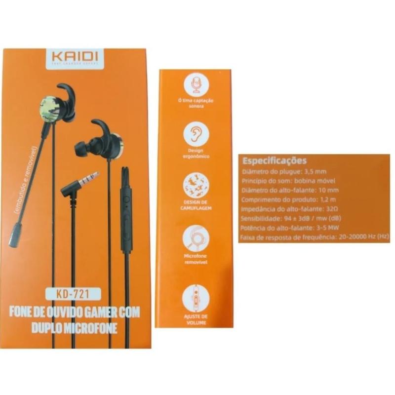 Fone De Ouvido Gamer Com Duplo Microfone Um Removível - Kaidi Kd